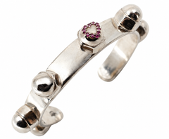 Pink Sapphire Heart Cuff Bracelet Sterling Silver Studded Bangle J DAUPHIN