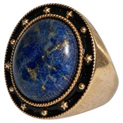 Lapis Lazuli Cabochon Cocktail Ring Black Enamel Gold Plated Silver J DAUPHIN