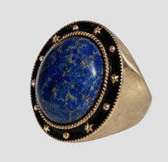 Lapis Lazuli Cabochon Cocktail Ring Black Enamel Gold Plated Silver J DAUPHIN