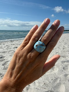 Anello da cocktail a cupola con smalto azzurro e stella con diamanti neri