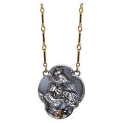 White Diamond Virgin Mary Clover Medal Necklace Sterling Silver 18 Inch