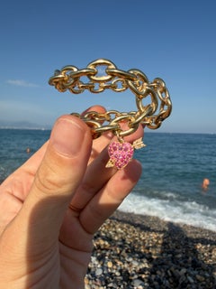 Heart Charm Bracelet Ruby Diamond Chain Cuff Gold