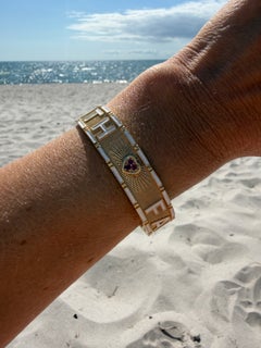 White Enamel Bracelet Ruby Heart Cuff Diamond Gold Truth Faith
