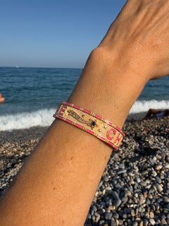 Gold Letter Bracelet Blue Sapphire Star Cuff Neon Pink Enamel Divine Child