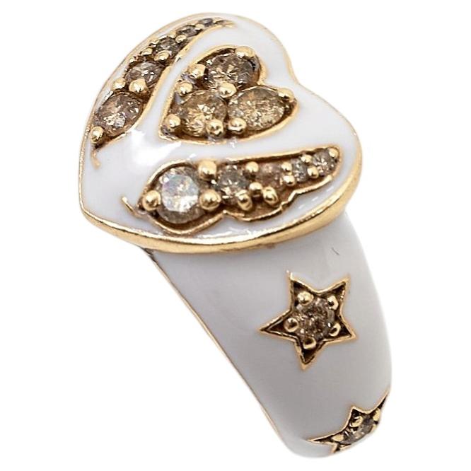 Weißer Diamantring, Herz, Stern, Engelsflügel, Cocktailring, J Dauphin im Angebot