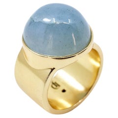 Bague cocktail en aigue-marine avec cabochon à dôme haut, en or et diamant noir