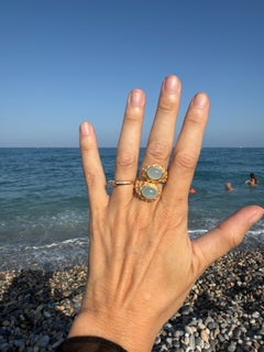 Aquamarine Dome Cabochon Ring Gold Star Cocktail Ring