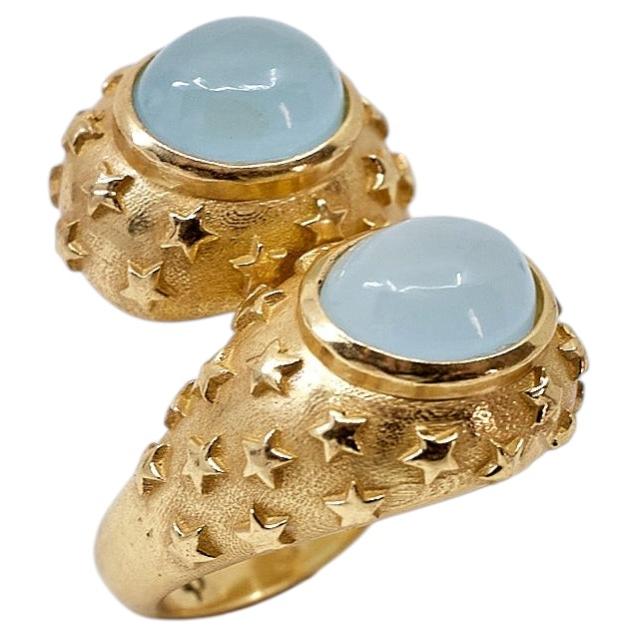 Bague cabochon en aigue-marine « Dome » – Bague de cocktail « Gold Star »