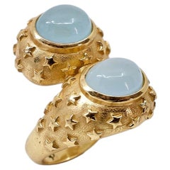 Bague cabochon en aigue-marine « Dome » – Bague de cocktail « Gold Star »