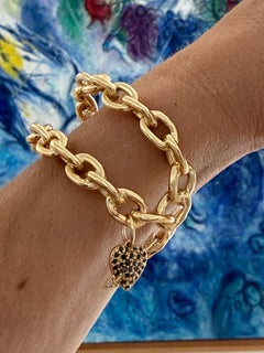 Bracelet à breloques « Cœur de Cupidon » avec manchette à chaîne en diamant noir et or