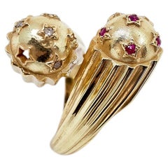 Toi et Moi Ring Gold Bypass Ruby Diamond Stars Sphere Statement Celestial