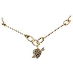 Cupid Heart Necklace Black Diamond Charm Choker Chain Link Gold White Diamond
