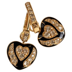 White Diamond Heart Earrings Black Enamel Hoop Memento Mori J Dauphin