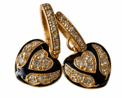 White Diamond Heart Earrings Black Enamel Hoop Memento Mori J Dauphin