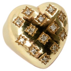 Gold-Herzring mit weißem Diamanten – auffälliger Cocktail-Ring