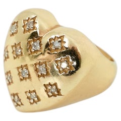 White Diamond Heart Ring Gold Star Cocktail Ring