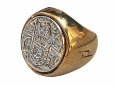 Crest Signet Ring Diamond Coat of Arms Mary Queen of Scots Gold Silver