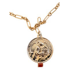 Collana a catena di opale di fuoco Medaglia della Vergine Maria A. Silver