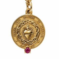 Sacred Heart Necklace Tourmaline Medal Coin Pendant Gold Silver Devotional