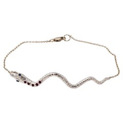 Bracelet à maillons en forme de serpent, rubis, tanzanite, argent, Serpent J Dauphin