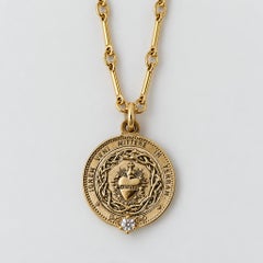 Sacred Heart Medal Necklace White Diamond Gold Plated Silver Pendant Necklace