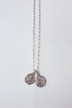 Medallion Vintag Halskette – Halskette mit Paperclip-Gliedern und Anhänger – Sterlingsilber
