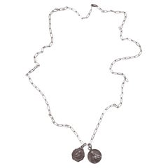 Medallion Vintag Necklace Paperclip Link Charm Necklacee Sterling Silver