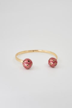 Pink Glitter Enamel Gold Cuff Bracelet Black Diamond Celestial Star