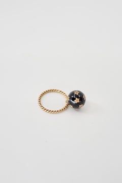 Gold Dangle Ring Star Black Enamel Sphere Diamond Celestial