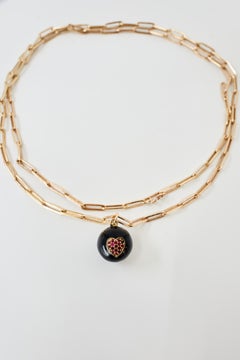 Ruby Heart Black Enamel Sphere Necklace Gold Paperclip Chain Layering J Dauphin