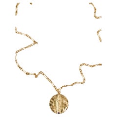 Gold Plated Medallion Tanzanite Pendant Figaro Chain Necklace