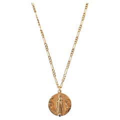 Gold Plated Medallion Tanzanite Pendant Figaro Chain Necklace
