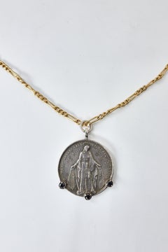 Miraculous Medal Necklace Virgin Mary Silver Black Diamond J Dauphin