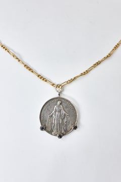Medal Necklace Virgin Mary Black Diamond Sterling Silver J Dauphin