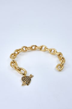 Cupid Heart Diamond Charm Bracelet Gold Chain Black White Diamonds J DAUPHIN
