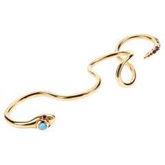 Four Finger Snake Ring 14k Gold Natural Opal Ruby Serpent Ring