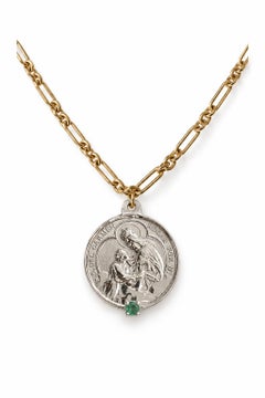 Emerald Silver Medal Necklace Our Lady of Mount Carmel Gold-Plated Chain
