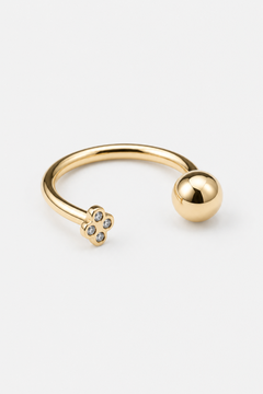 Cross Ring Diamond Sphere Open Adjustable Gold