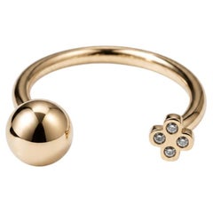 Cross Ring Diamond Sphere Open Adjustable Gold