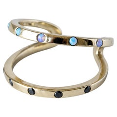 Opal Black Diamond Ring 14K Yellow Gold Double Band Ring J Dauphin
