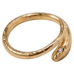 White Diamond Gold Snake Ring