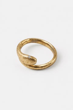 Snake Ring White Diamond Gold Adjustable Ourborus
