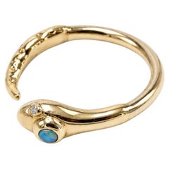 White Diamond Gold Snake Ring