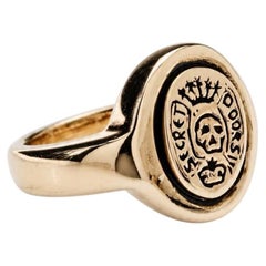 Skull Crest Signet Ring 14K Gold Plated Silver Memento Mori J Dauphin