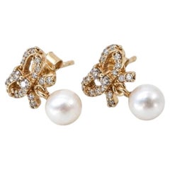 Pearl Drop Earrings Diamond Bow Earstud