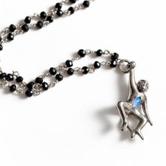 Silver Monkey Necklace Opal Diamond Onyx Rosario Chain