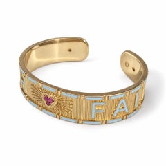 Pulsera tipo brazalete «Ruby Heart» en esmalte azul claro con diamantes y oro