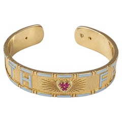 Pulsera tipo brazalete «Ruby Heart» en esmalte azul claro con diamantes y oro