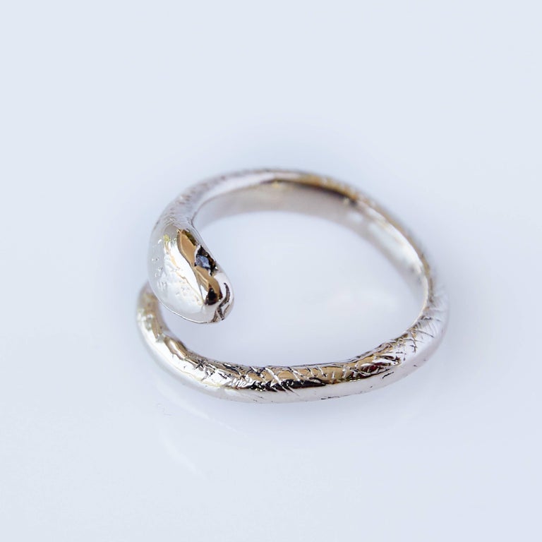 White Diamond Snake Ring Adjustable Bronze J Dauphin For Sale at 1stDibs