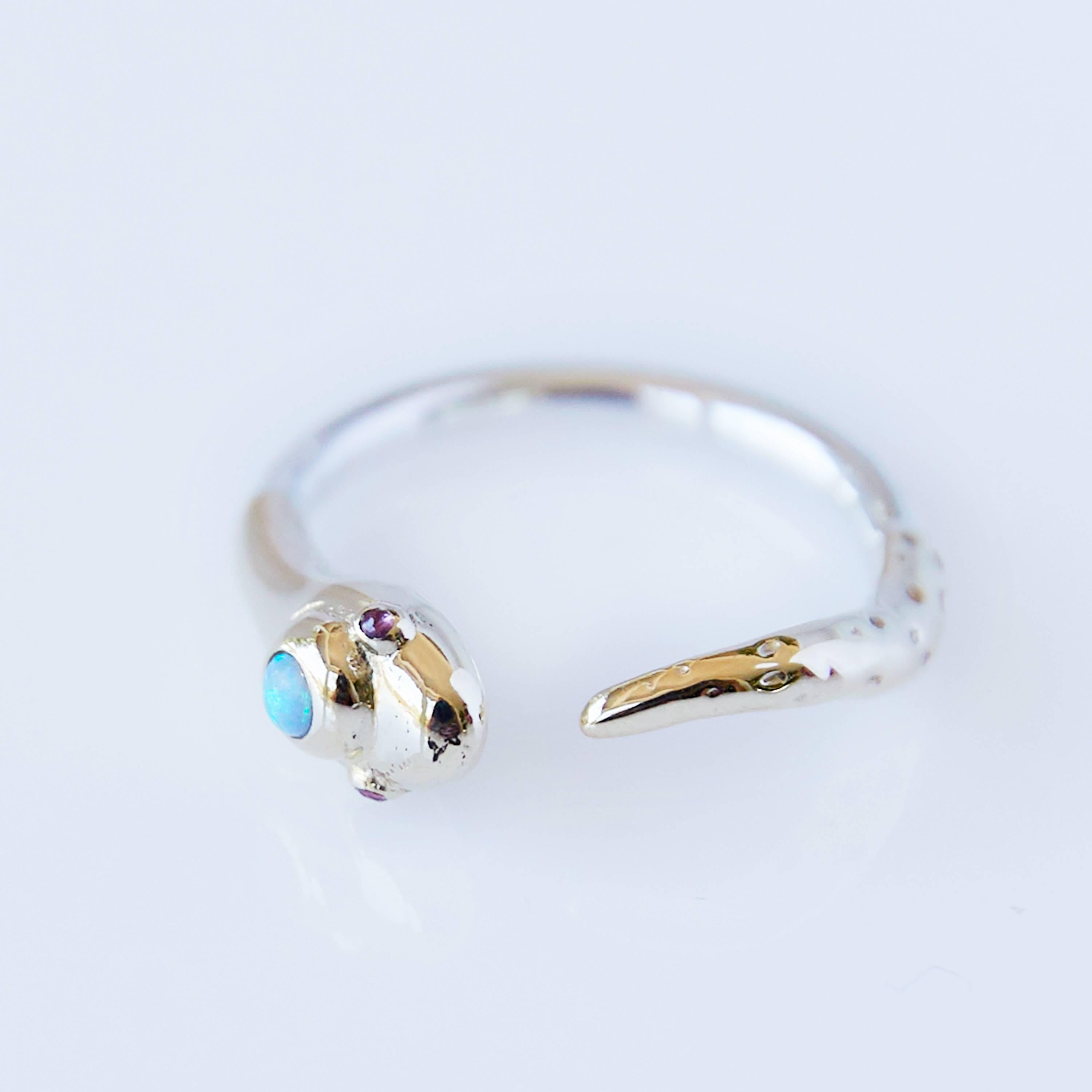 Round Cut Opal Ruby Snake Ring Gold Adjustable Cocktail Ring Fashion J Dauphin 
